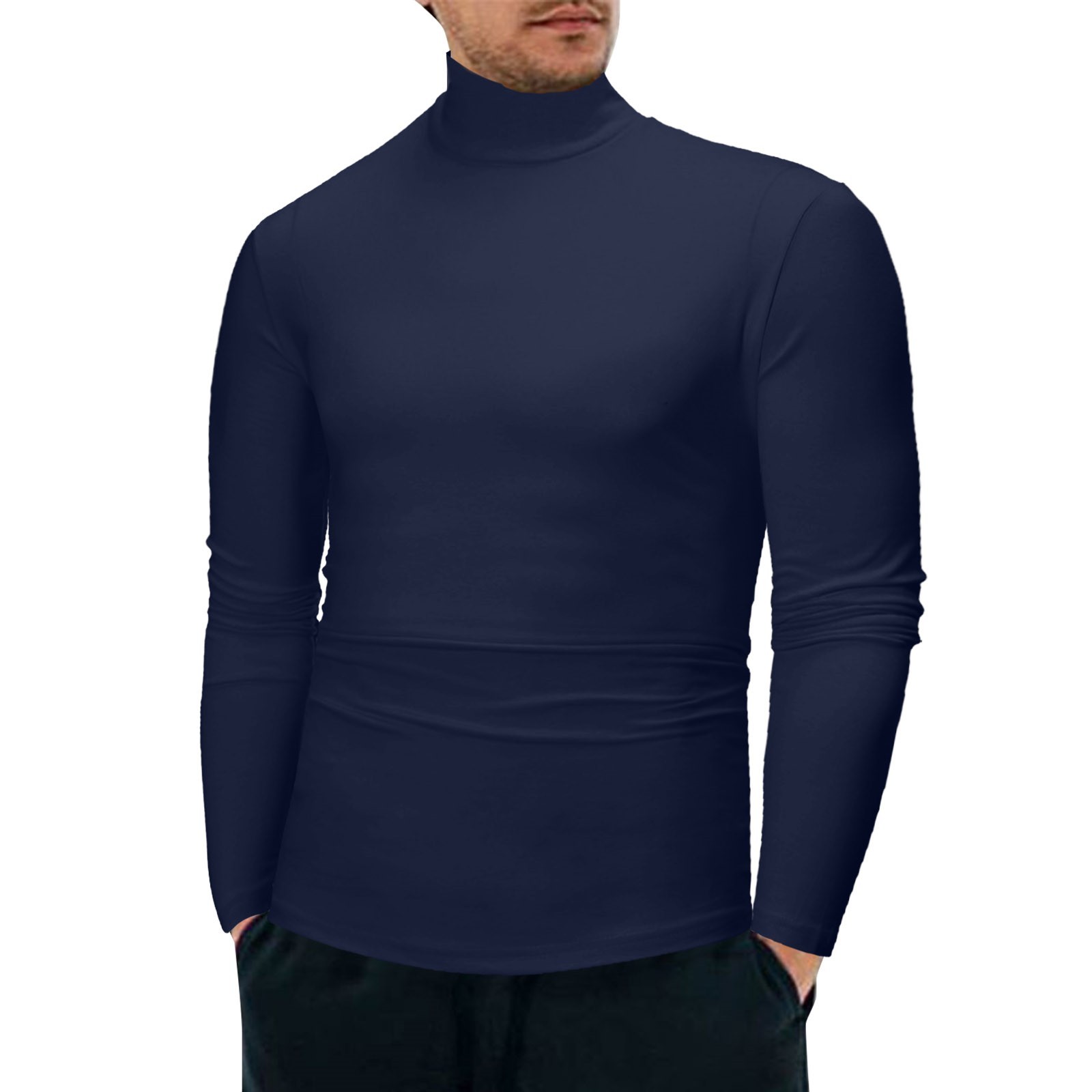 thumbnail image 2 of Ropa interior térmica de cuello alto para hombre, ideal para el invierno: jersey básico de manga larga para uso diario, 2 of 5